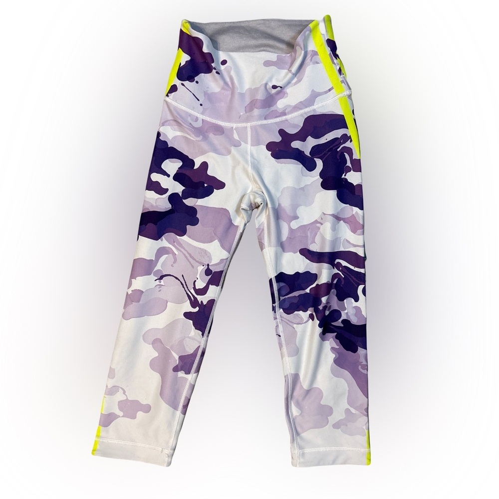 With brand women’s workout capris Peloton logo - Purple and White